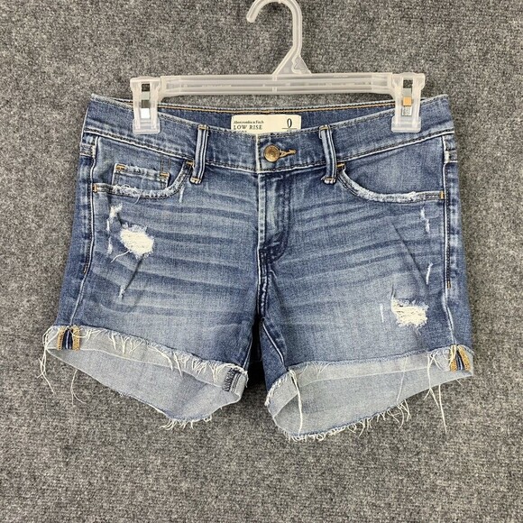Abercrombie & Fitch Denim Bootie Shorts Women Size 0 frayed Destroyed - Picture 1 of 7